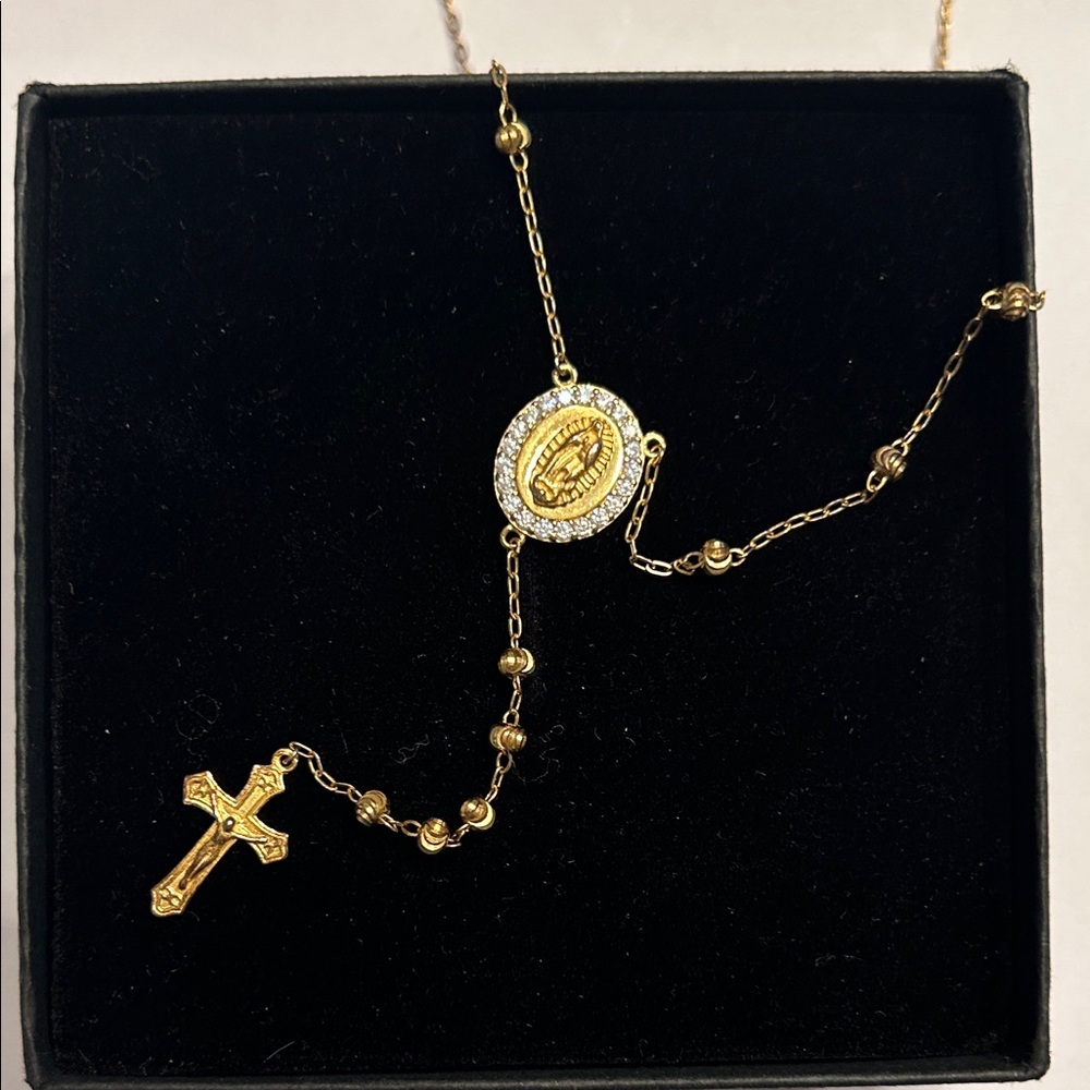 Italina Gold Rosary Necklace with Cross and Medallion
